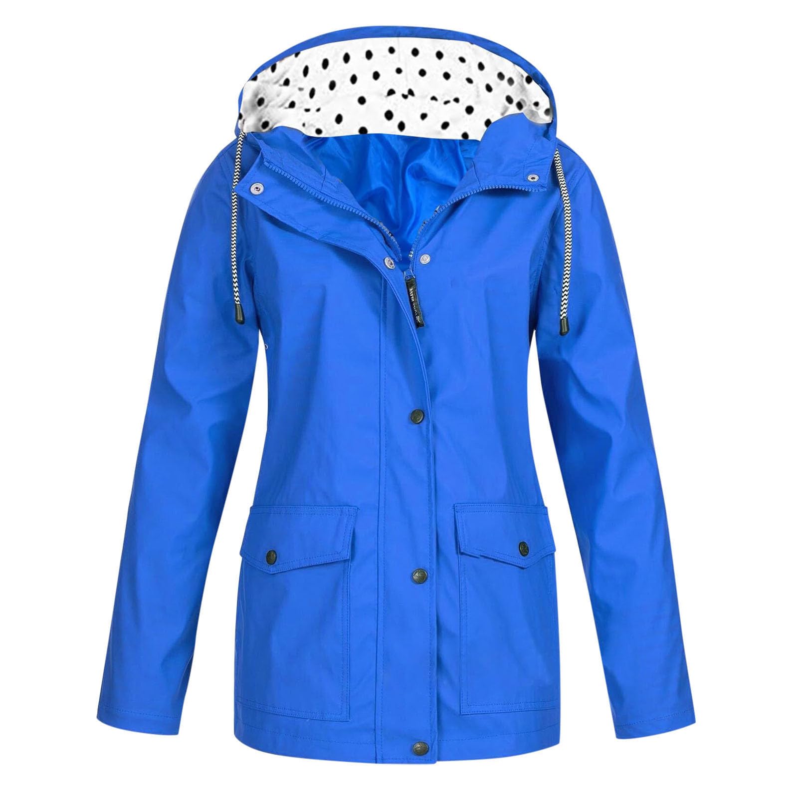 Generisch2025 Rain Jacket with Hood, Lightweight, Long-Sleeved Wind Jacket, Zip, Drawstring, Raincoat with Pockets, Transition Jacket, Women's Waterproof Breathable, blue, S