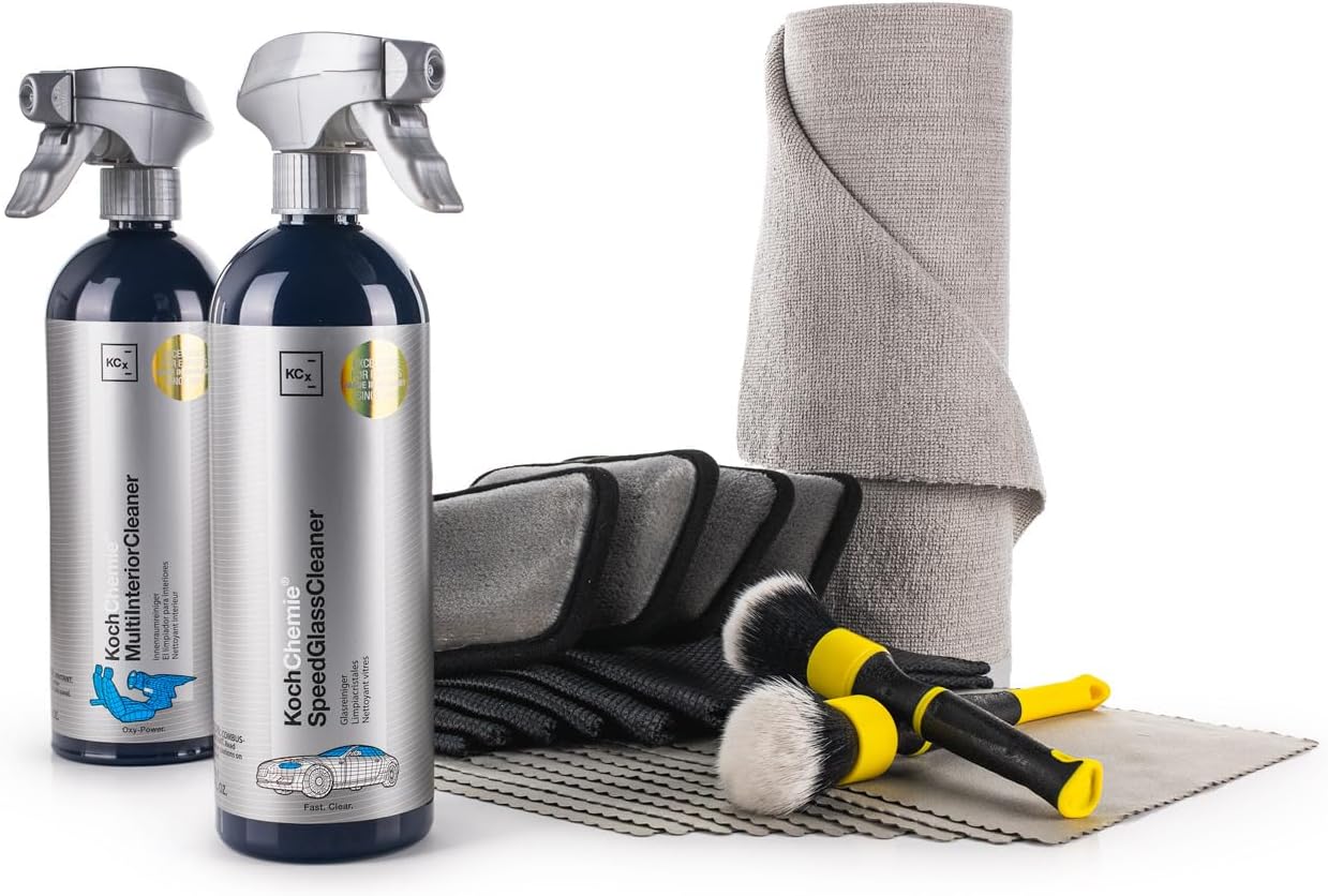The Rag Company - Complete Interior Detailing Kit - Glass & Interior Cleaner, TriGrip Brushes, Interior Scrubbers, Microfiber Towels, Suede Cloths & Diamond Glass Towels - Car Cleaning Set