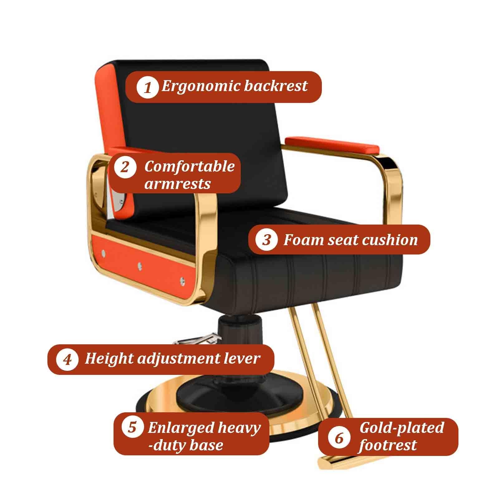 Sillón De Peluquería Y Barbería, Silla Hidráulica con Giro De 360° Y Pedal, Tapicería De Cuero PU Impermeable, para Peluquerías, Spas, Uso Doméstico Y Centros De Belleza(A)
