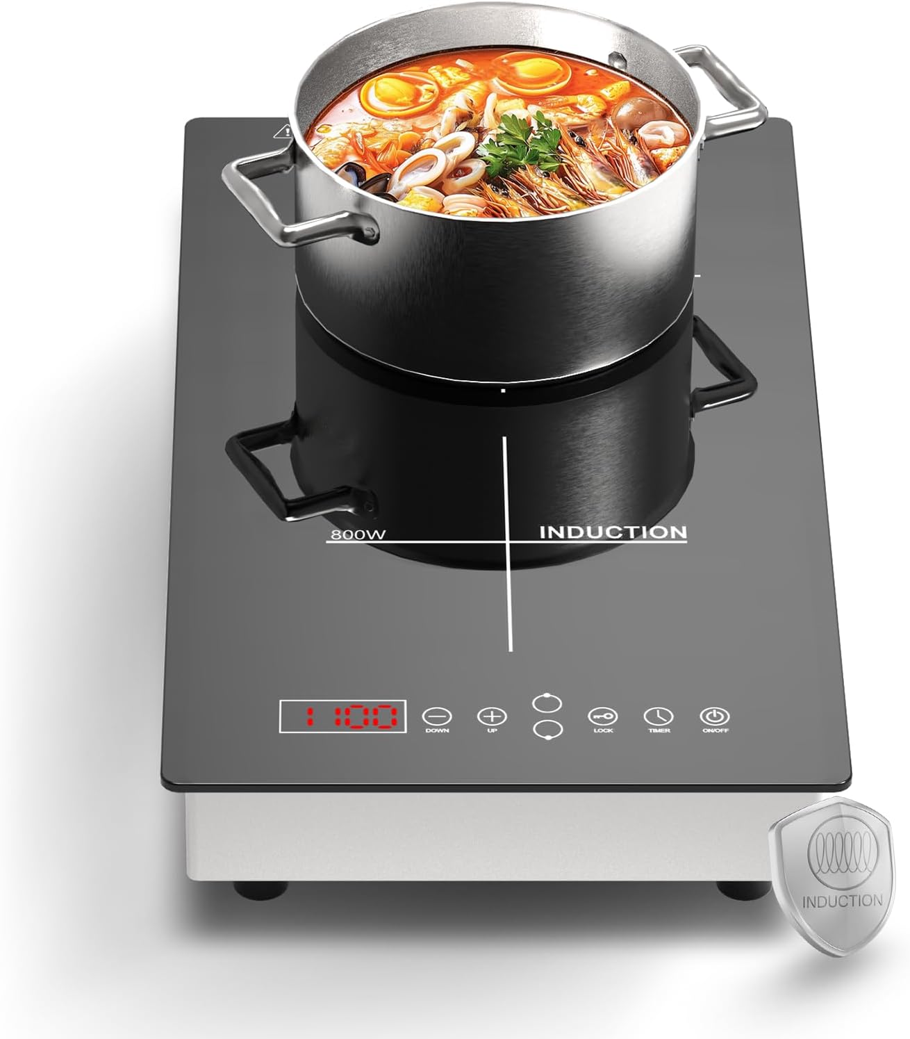 Double Induction Cooktop, 1900W Portable 2 Burner Electric Cooktop with 8 Power Levels, 180-Min Timer, Child Lock, Built-in or Countertop Use, Ideal for Dorm, RV, Small Kitchen