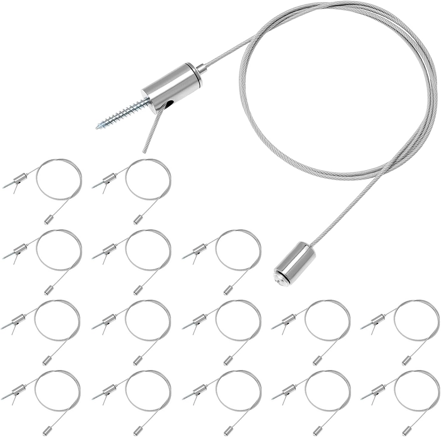 QWORK Light Suspension Cables Kit, 16 Pack 3 ft Steel Hanging Lanyard System for Pendant LED Panel, Hexagon Garage Lamp