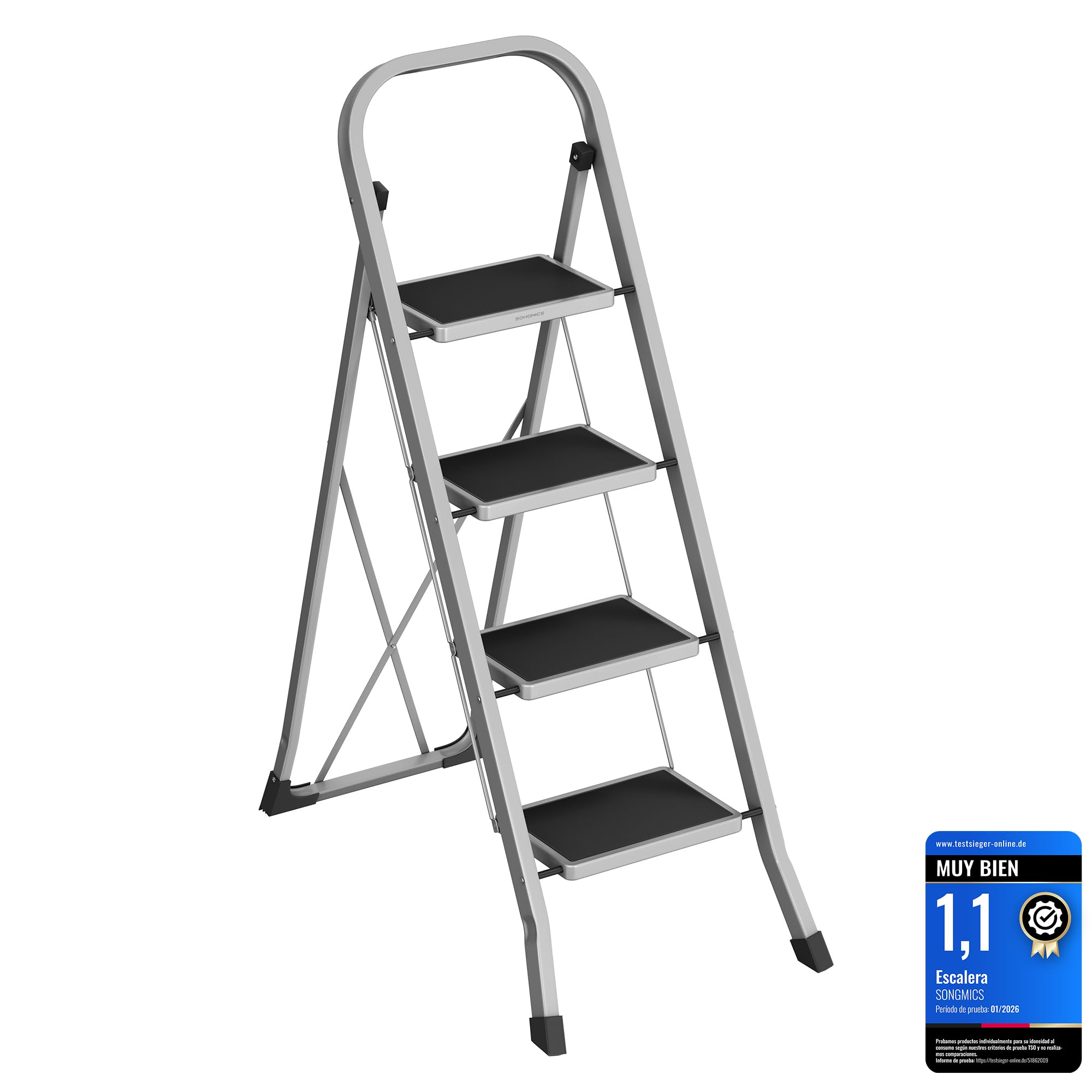 SONGMICS Escalera Plegable, Escalera de Tijera con 4 Peldaños, Bloqueo de Seguridad