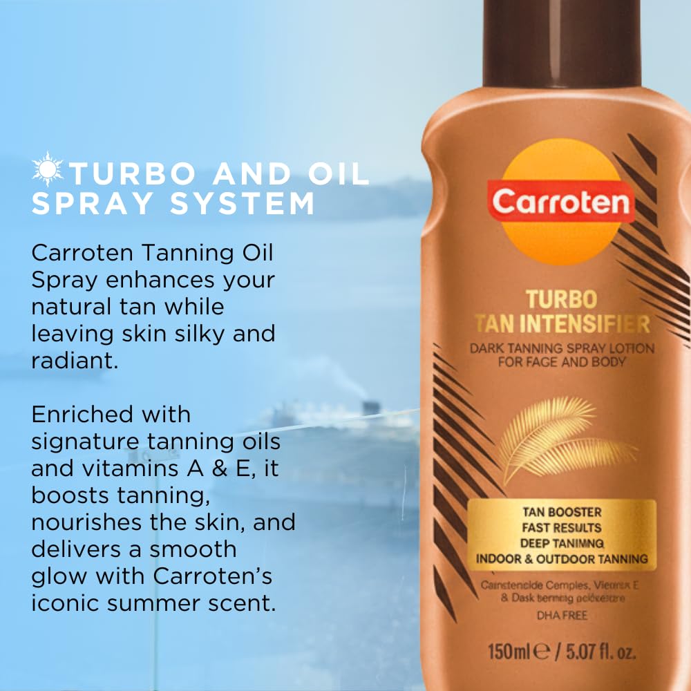 Carroten Turbo Tan Intensifier + Intensive Tanning Oil | Tanning System for Long-Lasting Results | Browning Tan Accelerator | Carrot & Coconut Oil + Vitamins A+E | Made in Greece | 5 oz + 6.7 oz
