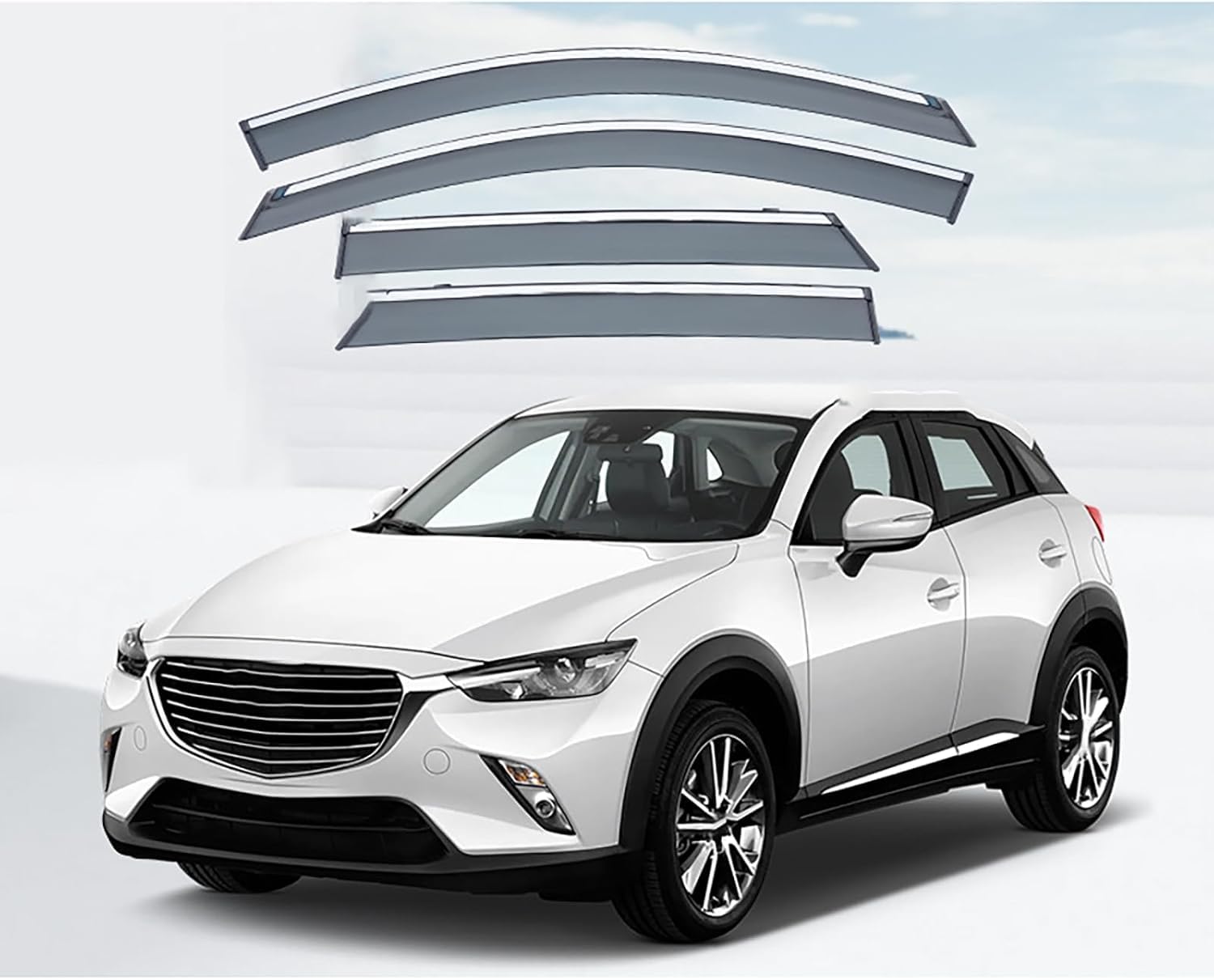 FengXH Window Deflectors for Mazda CX-3 MK1-DK 2016+ - 4pc Smoke Tint, Waterproof, Noise Reducing.