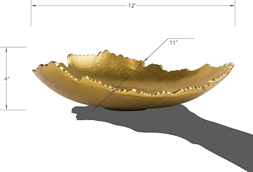 Miniatura 4 de Red Co. Cuenco decorativo de 12 pulgadas para centro de mesa de metal roto con bordes esculpidos