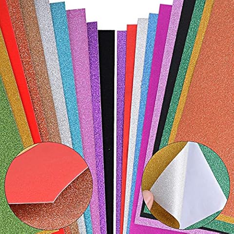 10 selbstklebend Dekofolie + 10 Glitzer Papier Glänzend Tonpapier Bastelpapier Glitzerpapier Deko Klebefolie Bastelfolie Dekopapier Glitter Karte Karton Glitzer Folie Glitzerfolie Cover
