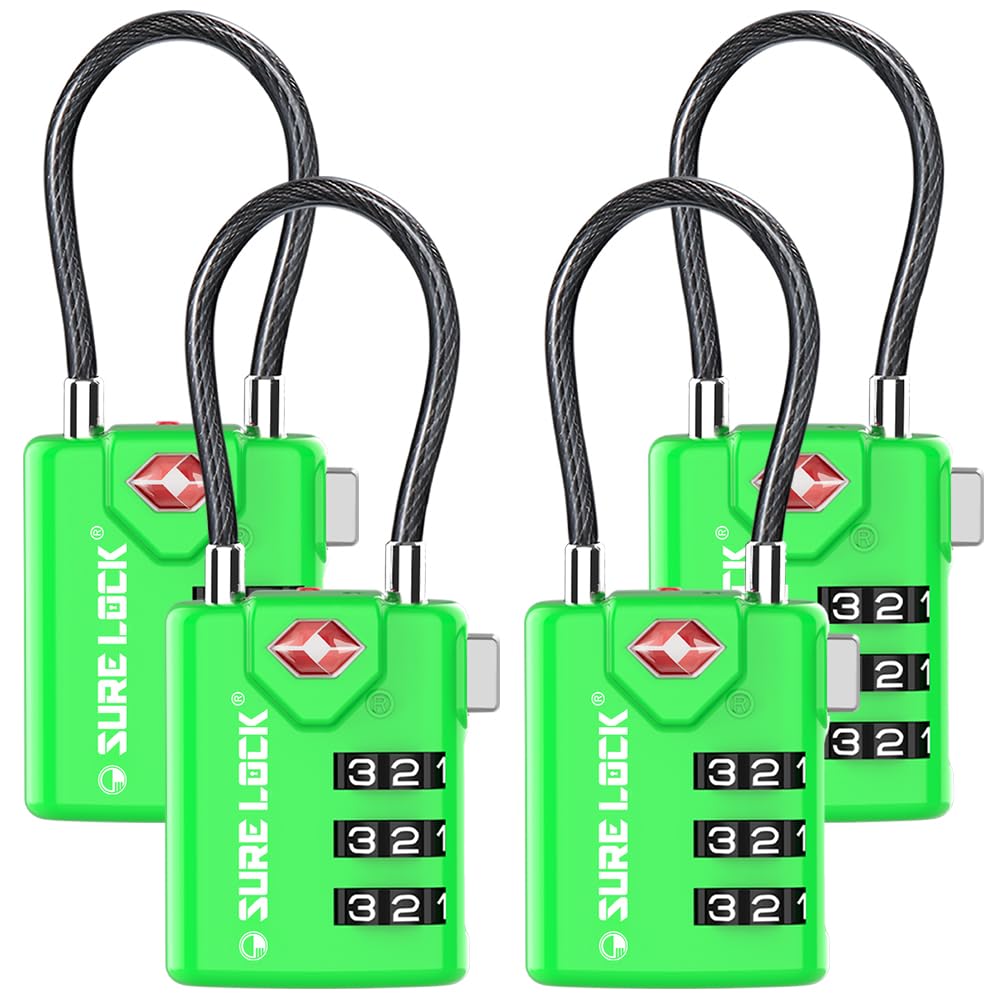 SURE LOCK TSA Compatible Travel Luggage Locks, Inspection Indicator, Easy Read Dials - 1, 2 & 4 Pack green
