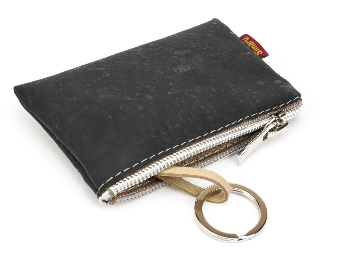 Simaru Portamonedas con Cremallera - Bolsillo Extra para Tarjetas y Anilla para Llaves - Monedero pequeño con Llavero para el Bolsillo o el Bolso – Vegano by SIMARU (Negro)