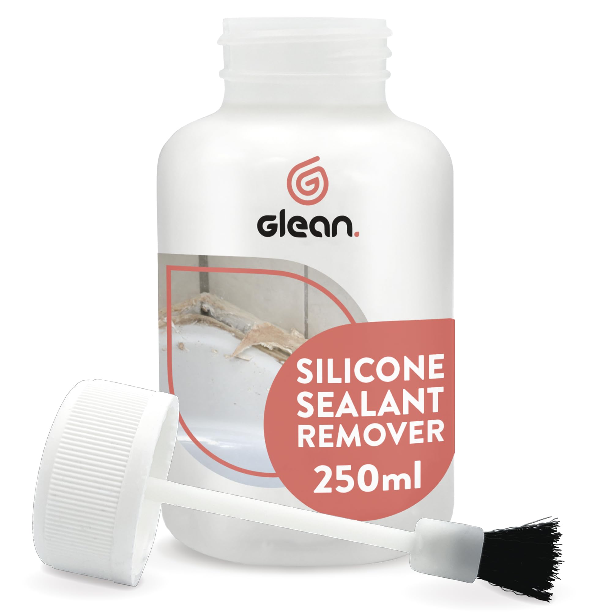 GLEAN Silicone Sealant Remover Gel | 250ml | Removes Silicone & Acrylic | Ideal Adhesive Remover - Shower Trays, Baths, Sinks, Toilets | Convenient Brush Cap