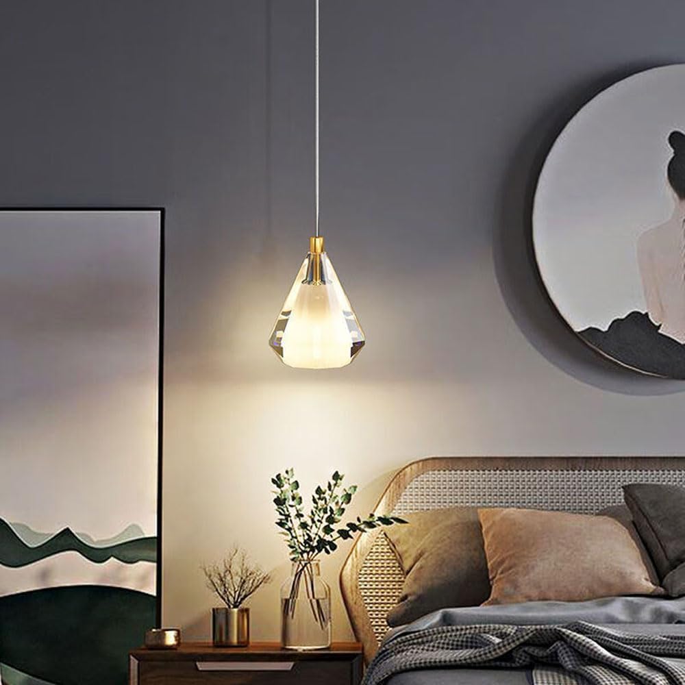 Lampe suspendue en cristal goutte d'eau mini plafonnier LED laiton brossé