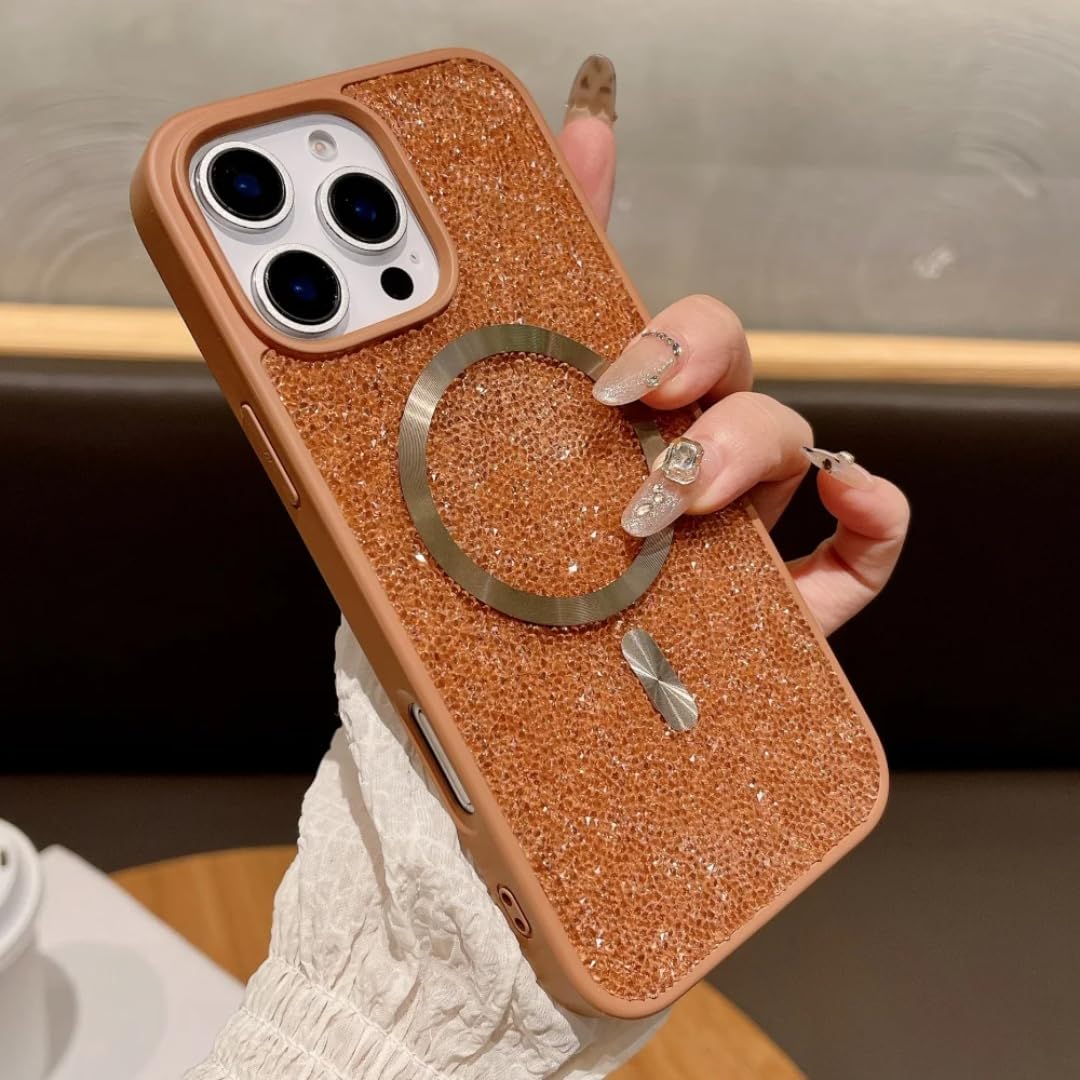 Coque antichoc iPhone 15 Plus paillettes marron protégeant l'appareil - 7
