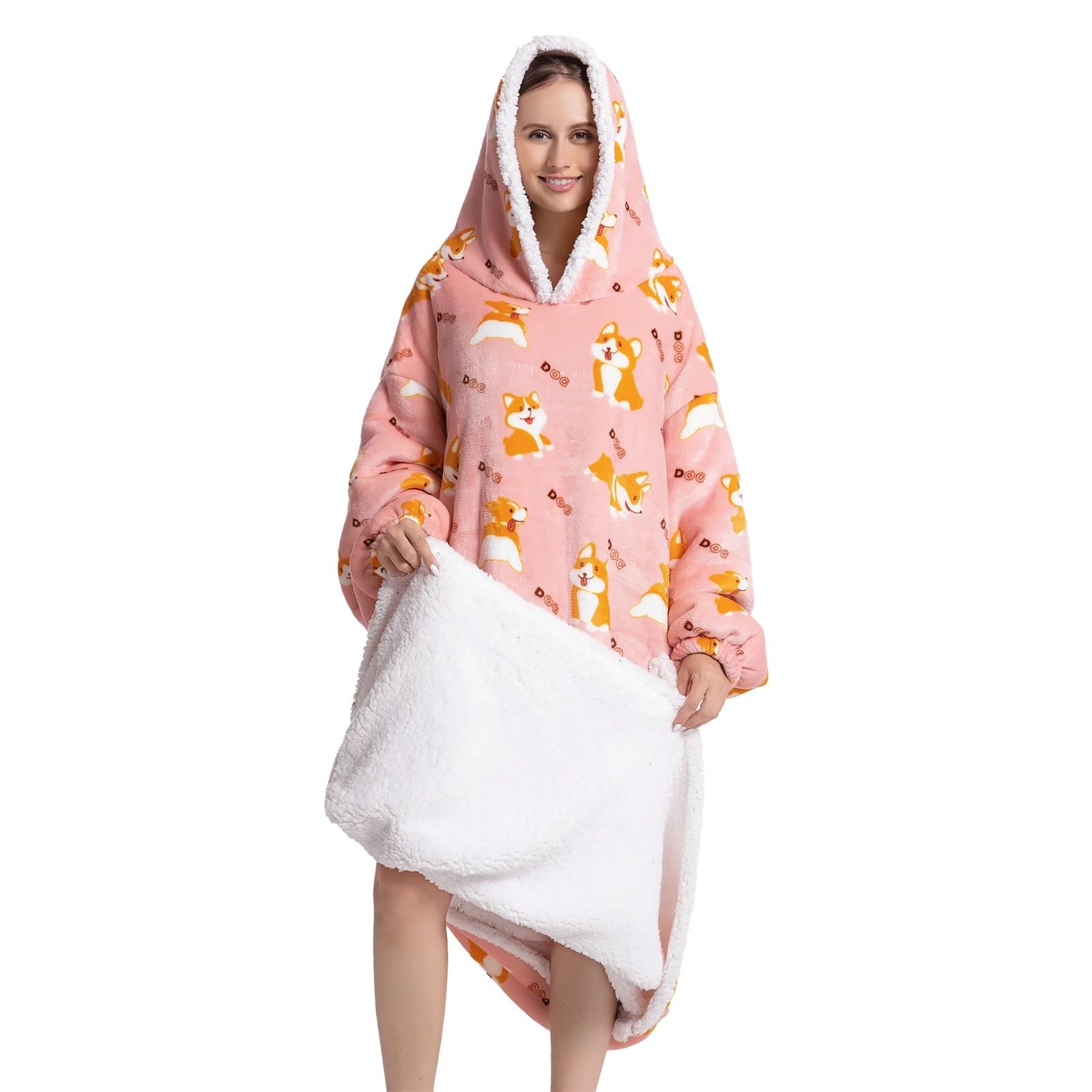 Coperta Pile Felpa con cappuccio oversize Wearale in flanella, pile Sherpa, calda e morbida, invernale, for bambini adulti, for coccolarsi in casa