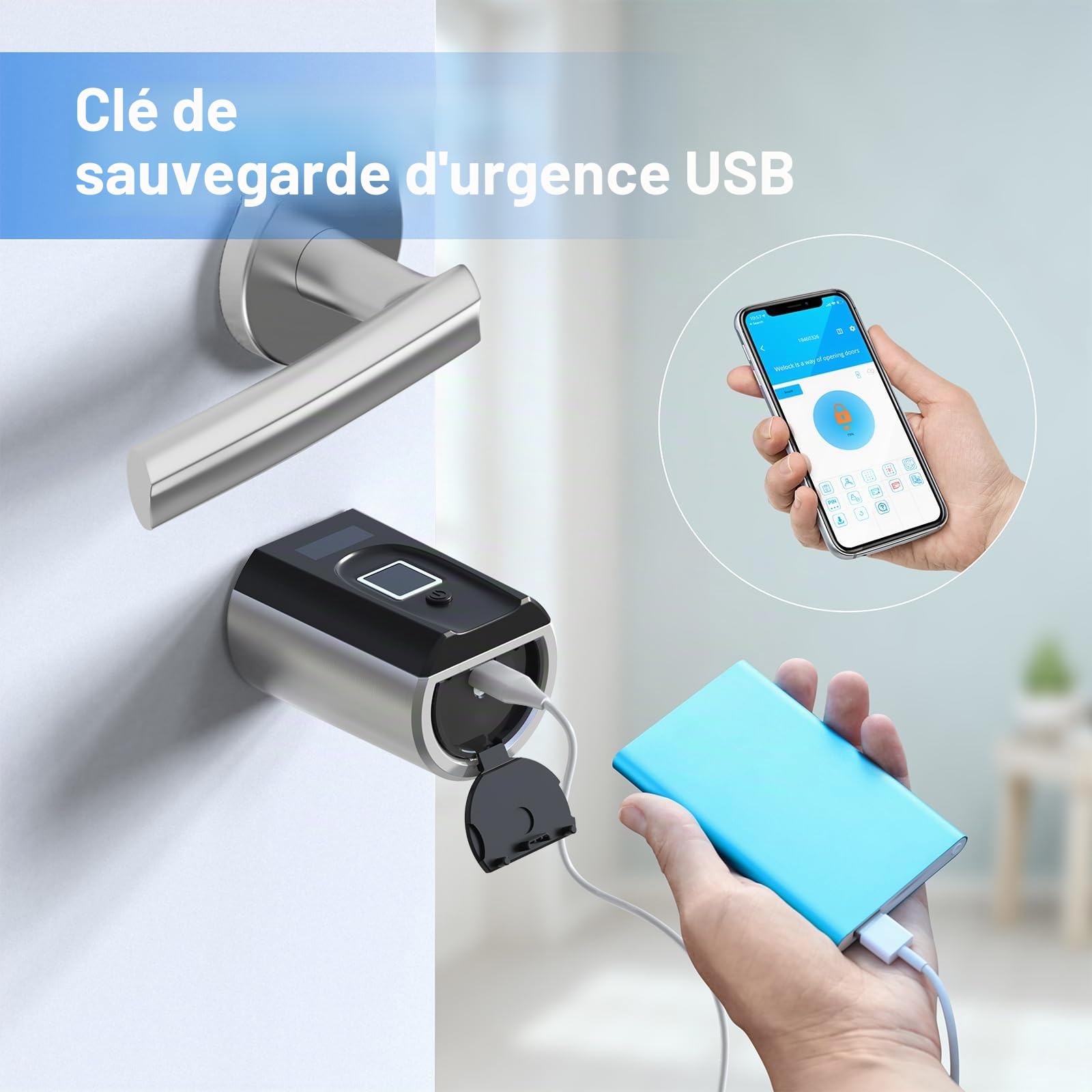 WELOCK SECBN51-WiFiBox3 Serrure Connectée,serrure biometrique | Carte RFID,WiFi,APP,serrure empreinte digitale,cylindre connecté porte entree accès sans clé,Smart Lock facile à Installer