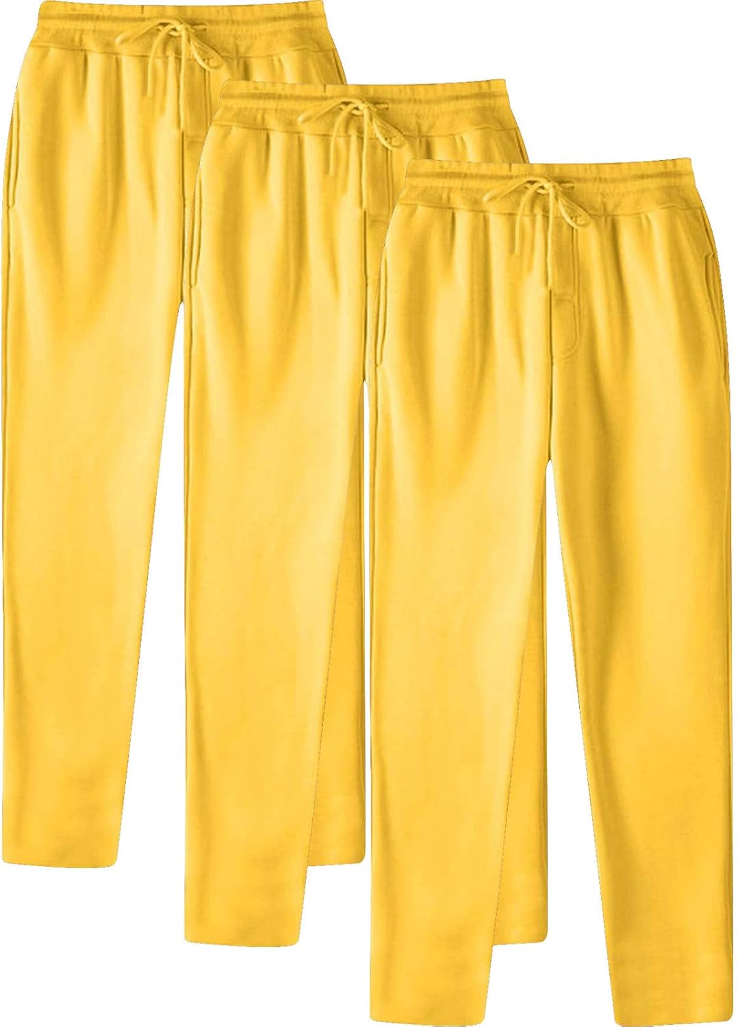 Mens Sweatpants 3 Pack Fleece Solid Active Athletic Workout Jogger Pockets Open Bottom Drawstring Running Jogging Trousers
