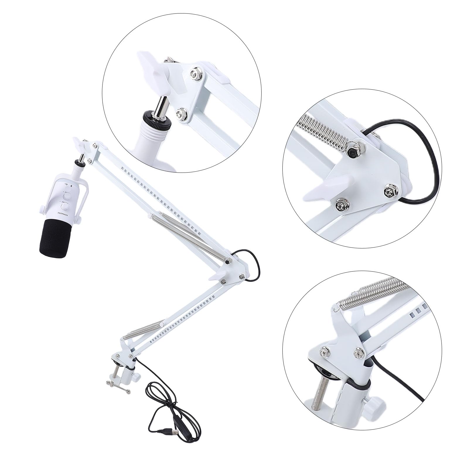 Keenso Gaming-USB-Mikrofon, Kunststoff-Metall-Kondensatormikrofon mit RGB-Galgenarm und Lautstärkeregler, PC-Gaming-Mikrofon für Streaming-Podcast-Aufnahmen und Voice-Chat (White)