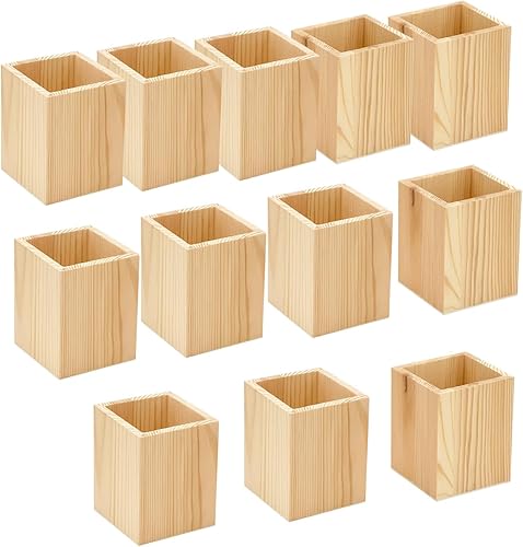 Paquete de 12 portalápices de madera sin terminar para manualidades caseras (3 x 3 x 4 pulgadas) disponible en Yaxa Colombia