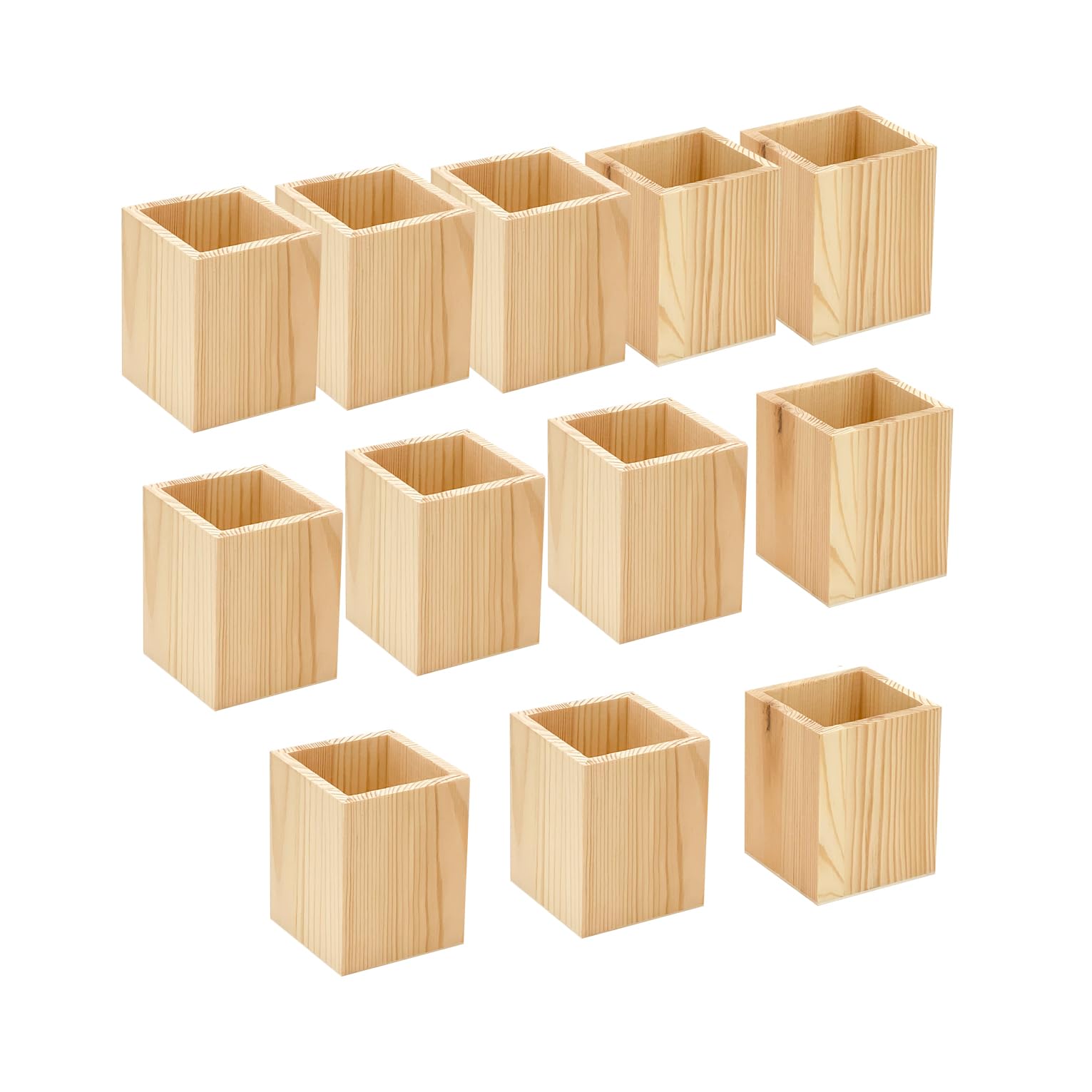 12 Pack Wood Pen hlolder Unfinished Wooden Pencil Holder for Homemade DIY Crafts (3"x3"x4")