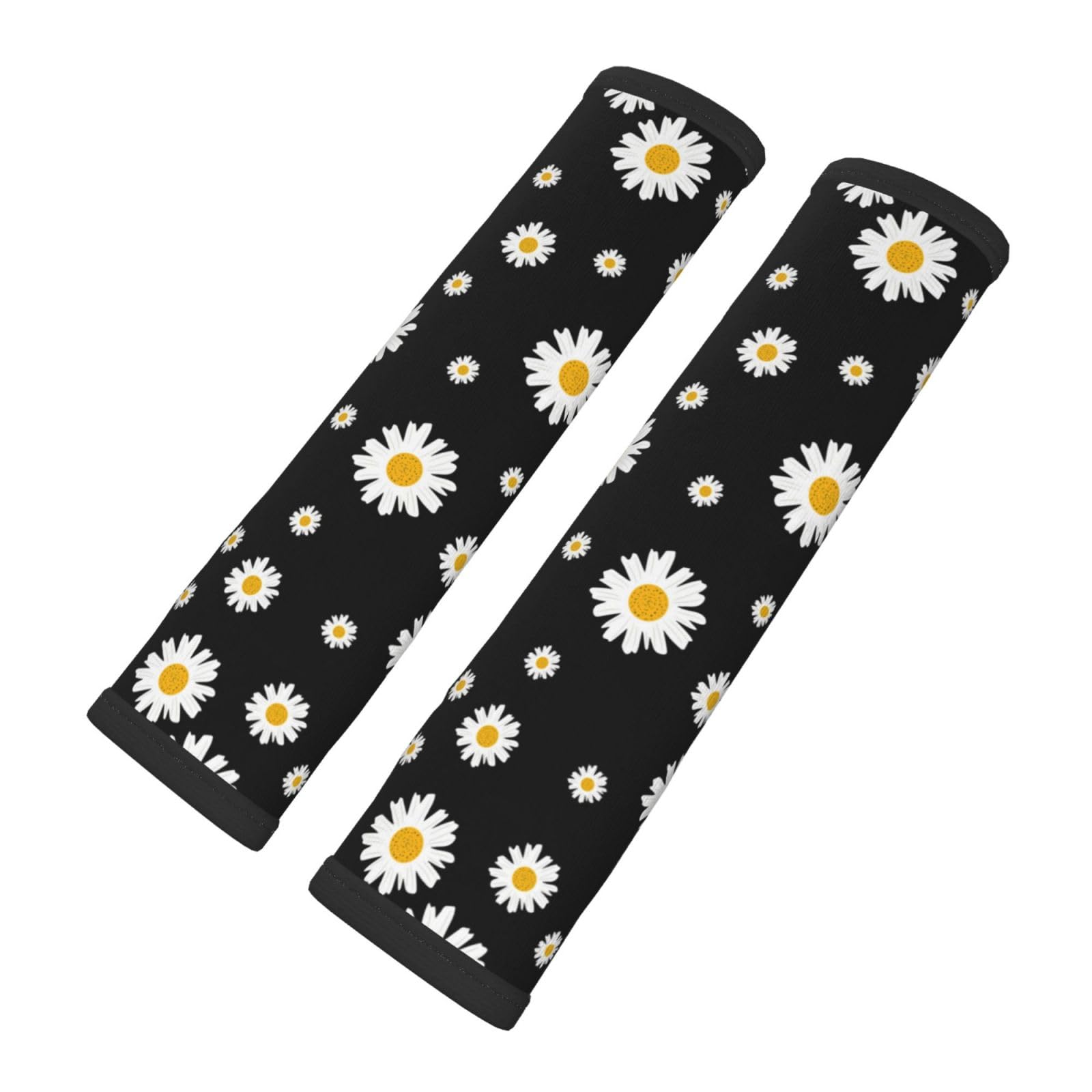 LDHUJDFK Car Seat Belt Cover 2 Pack White Yellow Daisy Flower Black Seatbelt Strap Shoulder Pad Protector Universal Comfort for Car Bag Girls Boys Men