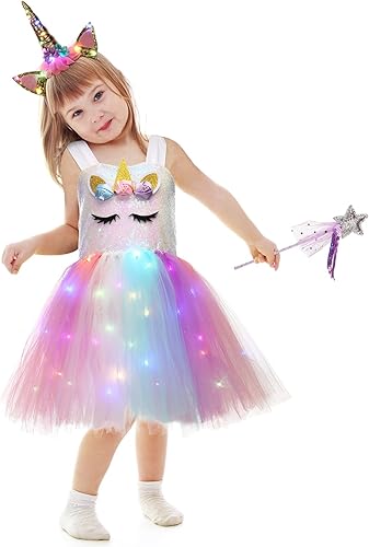 Miniatura 2 de Girls Unicorn Tutu Costumes Dress Light Up Unicorn LED Headband Princess Birthday Dress Up Clothes Girl Gift