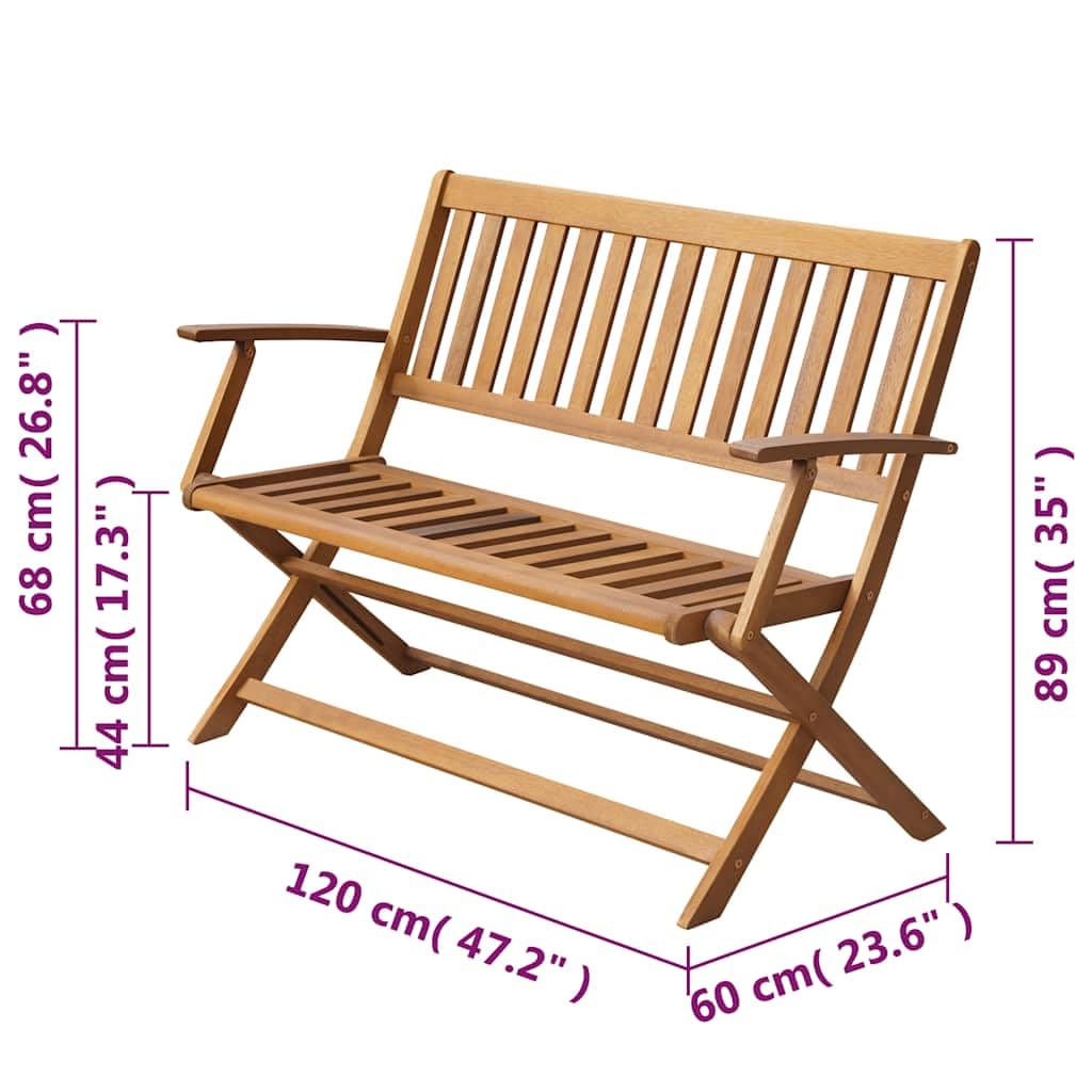 Banco de jardín plegable, 120 cm, madera maciza de acacia