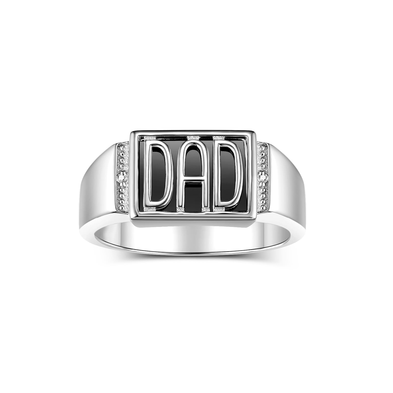Rylos DAD Ring, 925 Sterling Silver or Yellow Gold Plated with Diamonds & Black Onyx, Men’s Luxury Jewelry, Bold & Elegant Statement Ring for Every