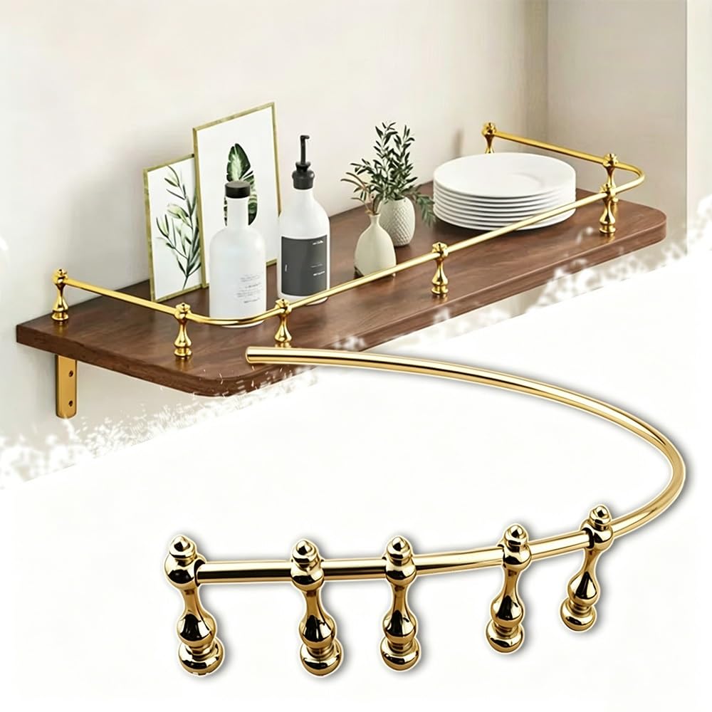 SVBVRFEEW Flexible Gallery Rail Aluminum Guard Fence Floating Shelf Guardrail Anti-Tipping Safety Bar Bendable Decorative Railing Rods for Corner(Gold,70cm/27.6in)