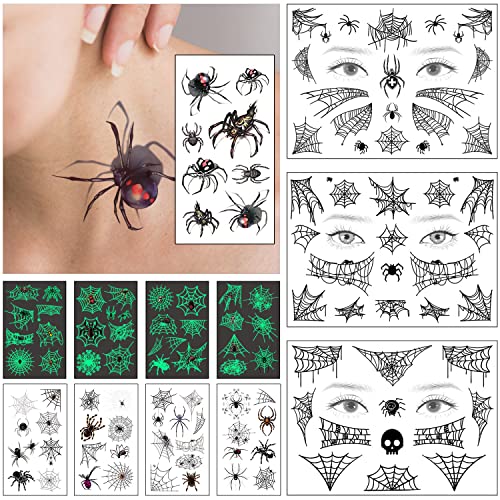 Spider Web Eye Face Temporary Tattoos Women Girls Halloween 3D