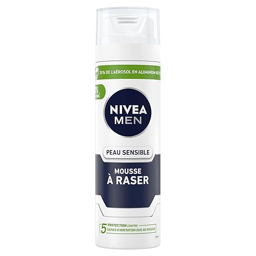 NIVEA MEN Peau Sensible Mousse à Raser (200 ml), crème de rasage enrichie en camomille et en hamamélis, soin rasage 0% alcool pour homme