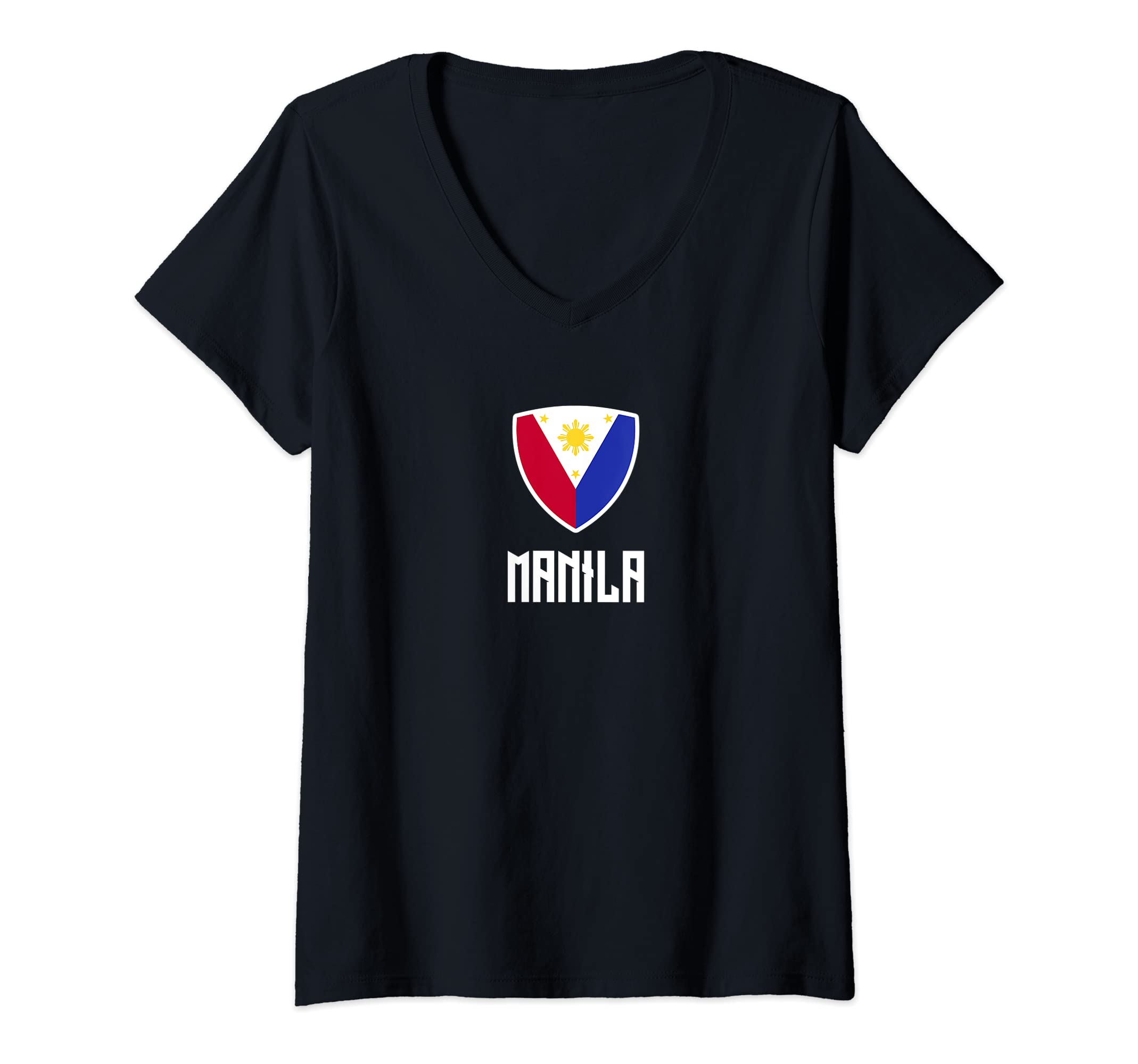 Womens Manila Philippine Flag Roots Heritage Philippines V-Neck T-Shirt