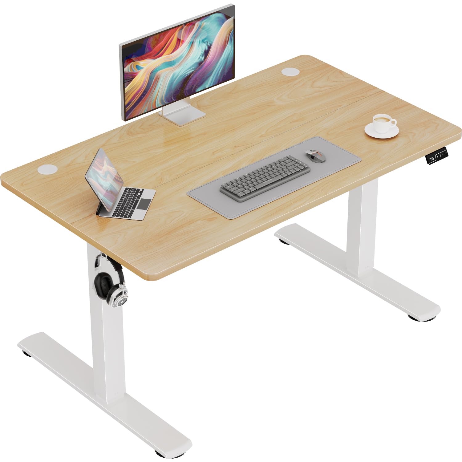 TRIUMPHKEY Electric Standing Desk 100x60cm Height Adjustable Desk Anti-Slip Steel Frame Heavy Duty with Memory Presets 73-118cm Quiet Motor Ergonomic Study Desk for for Home Office,Beige