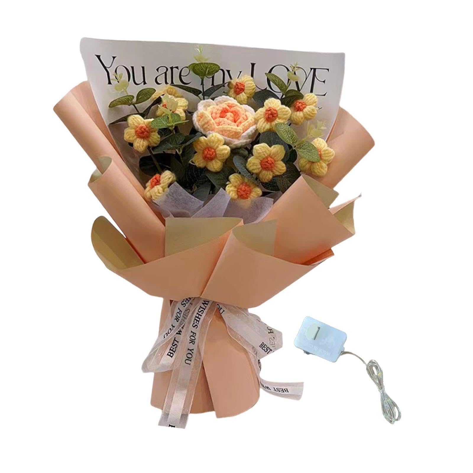 CYDZSRA Crochet Bouquet Completed Flower Decor Handmade Knitted Bouquets for Creative Gifts Stunning Centerpiece For Home Decoration Flower Arrangement Fake Bouquet Spring, Yellow