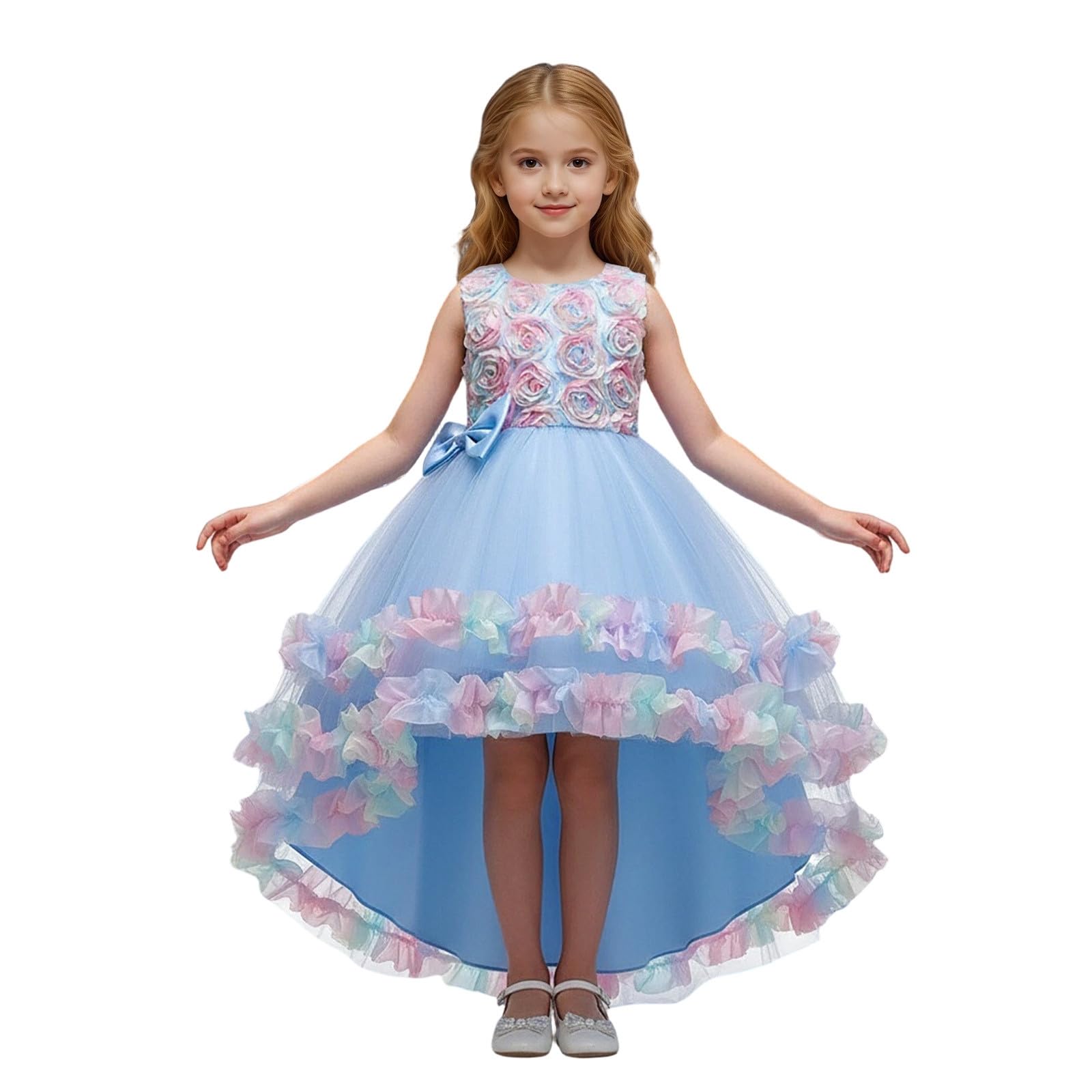 Abito da ballo in tulle, per bambini, alla moda, per ragazze, con scollo rotondo, elegante, da principessa, senza maniche, per feste, casual, per l'autunno