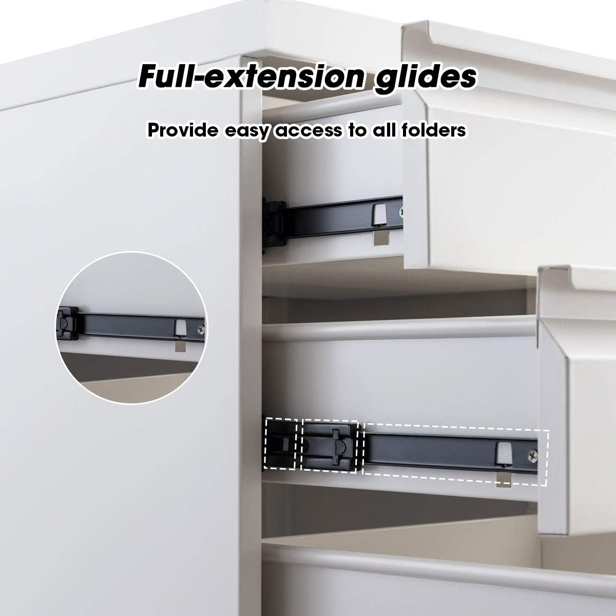 Giantex 3-Drawer Mobile File Cabinet with Lock Key Steel Pedestal Storage for 5 Rolling Casters, A4 Drawers (White)