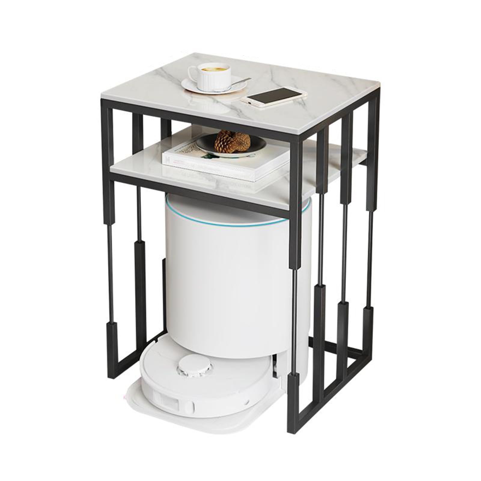 Robot próżniowa szafka do przechowywania, przenośny stojak nocny robot, stojak do przechowywania robota, nowoczesna szafka do przechowywania, do salonu, jadalni (czarny A, 50 cm)