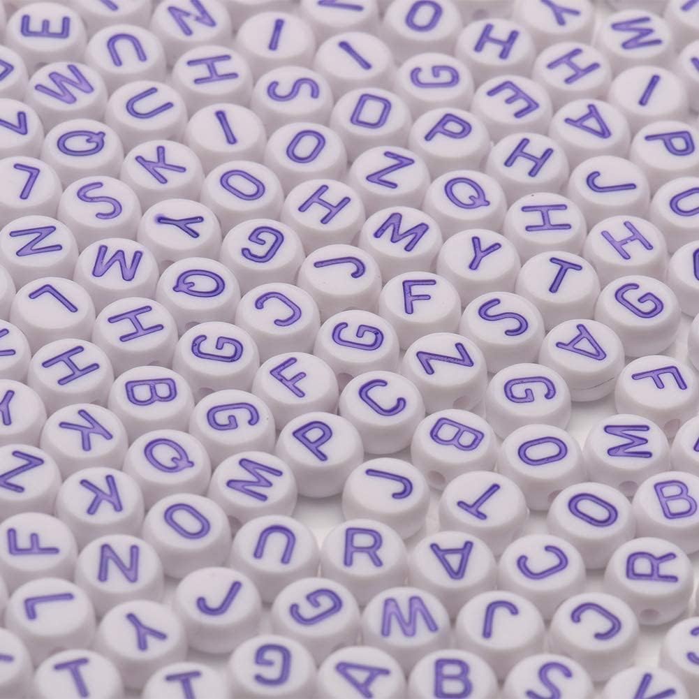 Xilitata Purple Letter Beads Alphabet Letters White Round Bead, 4x7mm 1200pcs, Flat Letter Beads...