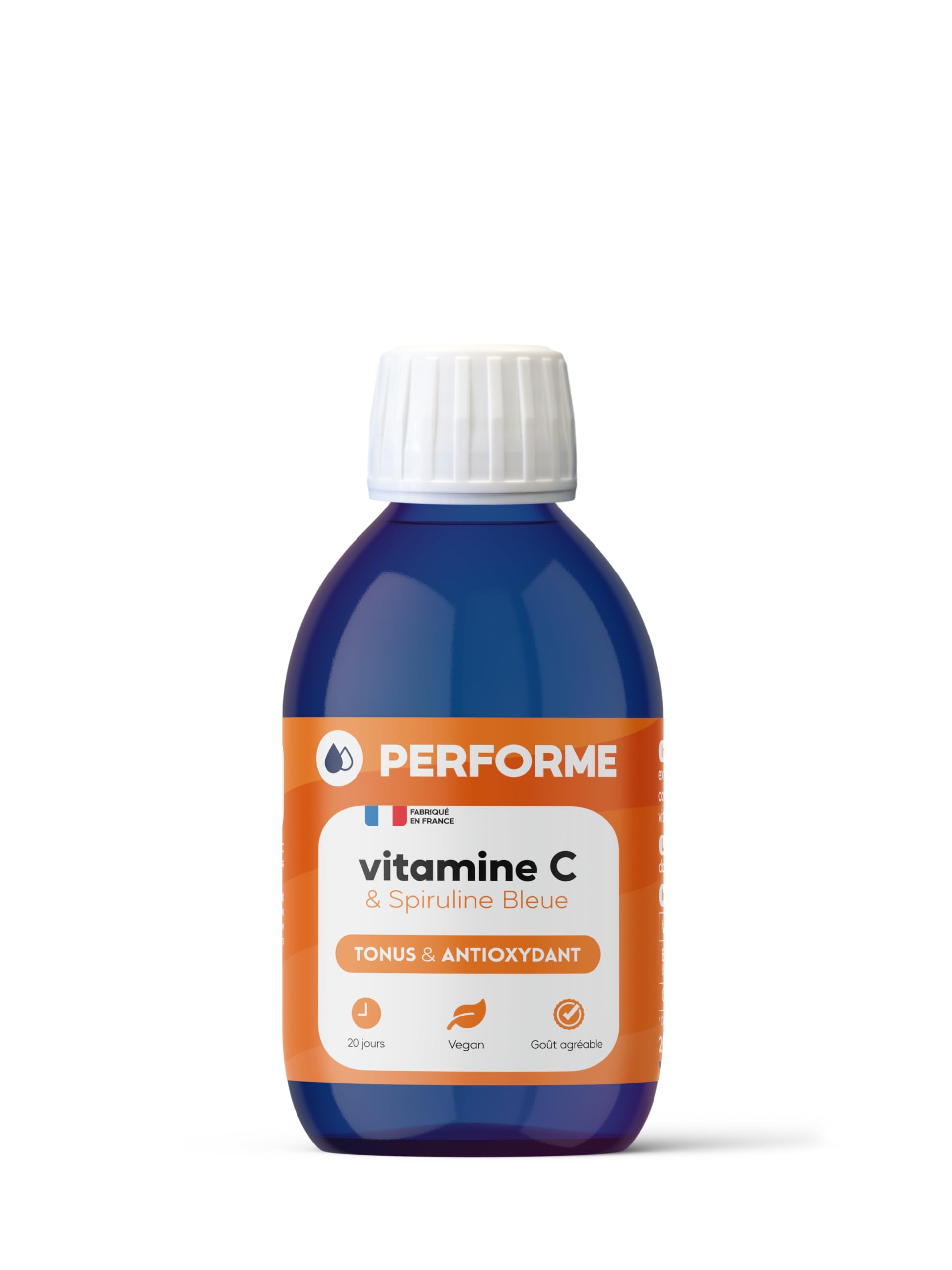 Vitamine C & Spiruline Bleue 2000mg/l • Tonus & Antioxydant • Concentrée en Phycocyanine • 20 Doses • Goût agréable • 100% Naturel • Made In France • Performe
