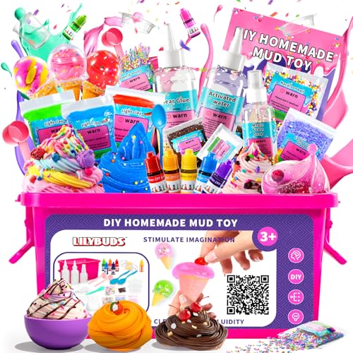 LILYBUDS Slime Party Favors, DIY Science Kit for Boys Girls Ages 4-8 6-12, STEM Kit Ice Cream Soft Clay Making Kit for Ages 5-7 8-12 Kids Clay Gift Toys, Girls Birthday Party Supplies