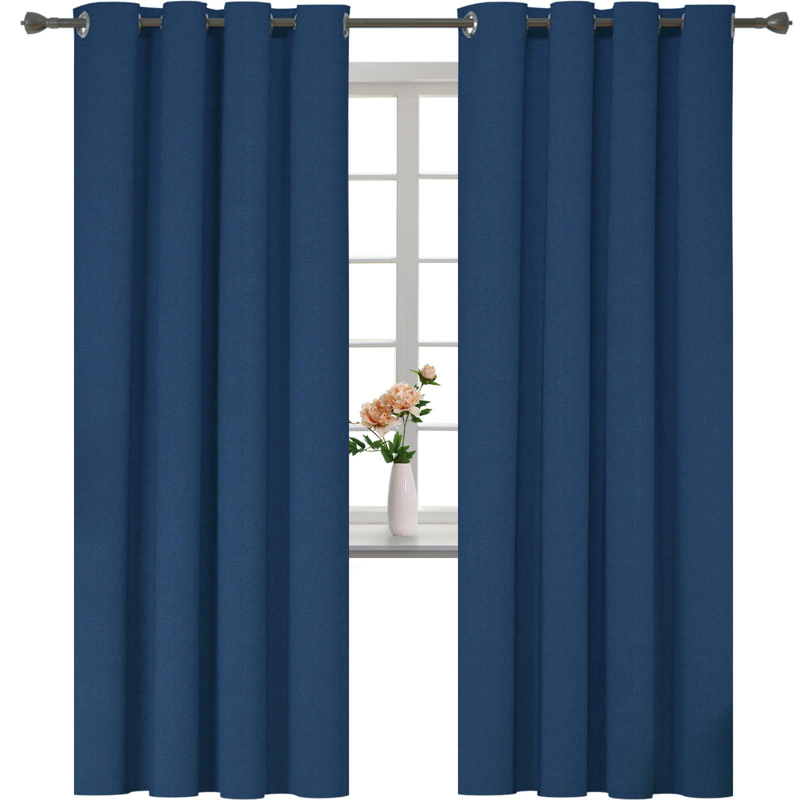 YSTELLAA Cortinas 100% Opacas para Dormitorio 2 Piezas, 140×240cm, Efecto Lino, Cortina Termica Aislante Frio Y Calor, Insonorizantes, con Trabillas, para Salon, Dormitorio, Azul Global Recycled Standard Global Recycled Standard Global Recycled Standard