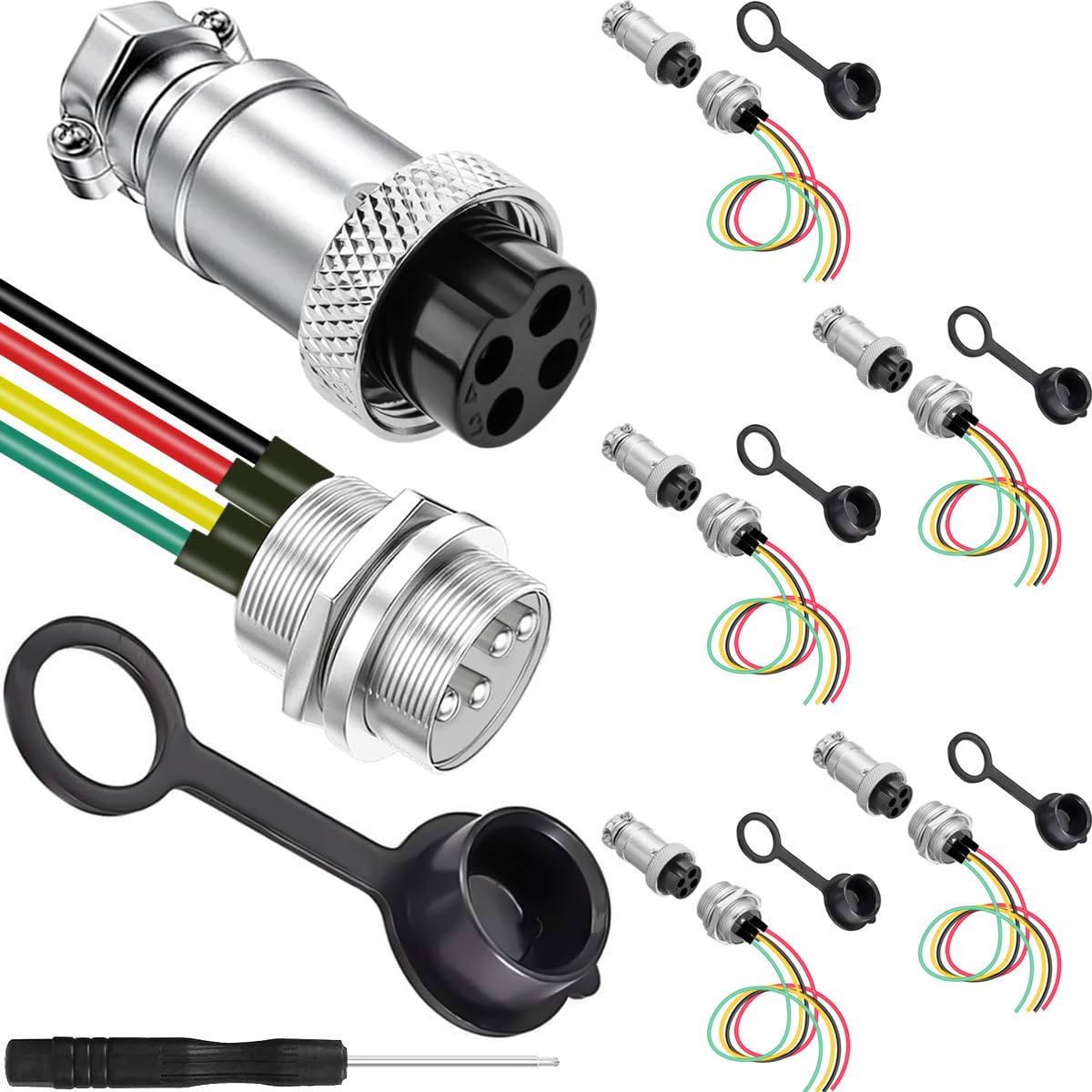 GX12 Connettore di aviazione 4Pins Plug e connettore del cavo del cavo dello zoccolo,spina del connettore del metallo del pannello 0,47”(12mm) zoccolo maschio della spina della femmina-6pcs