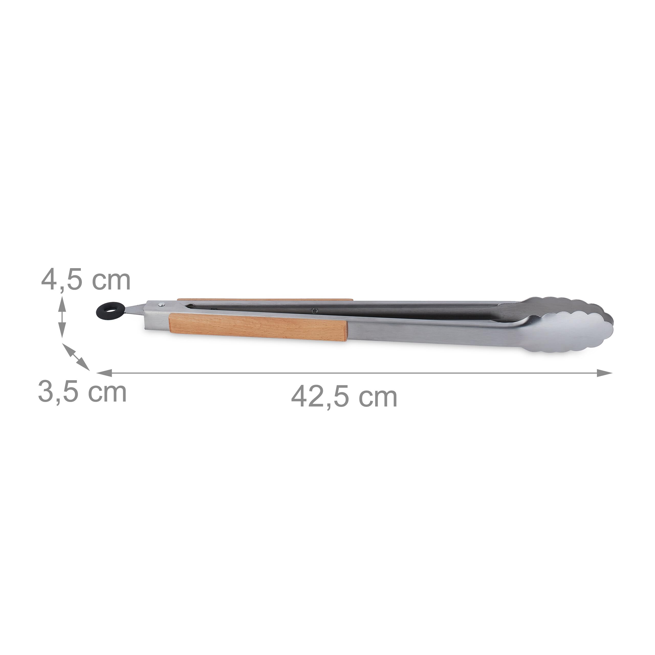 Relaxdays 10x Pinza da Barbecue, Acciaio Inox e Manico in Legno, Accessori Griglia e Cucina, Lunga 38 cm, Argentato Marrone