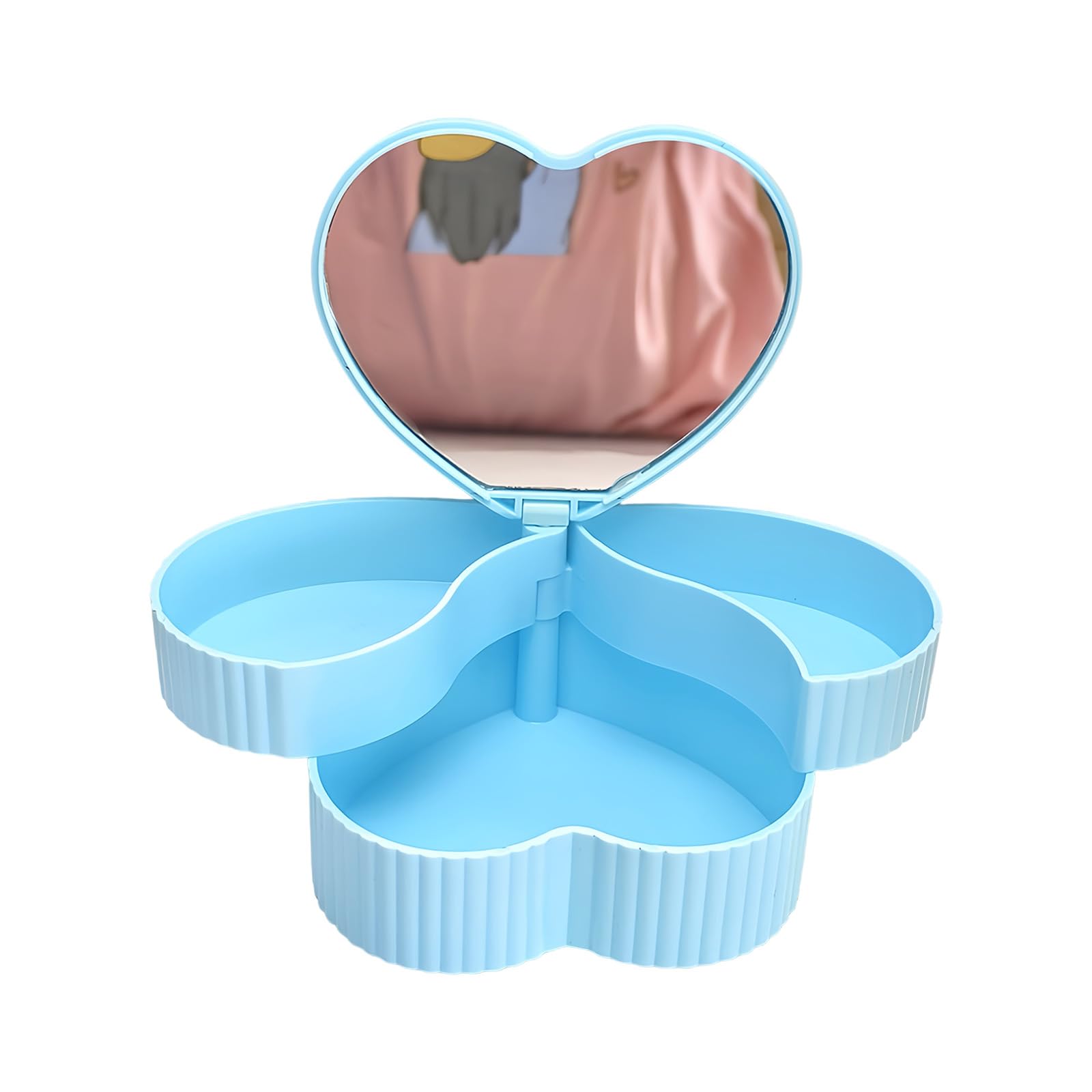Kaeltsyn Heart Shaped Jewelry Organiser with Rotating Base and Mirrored Storage Container for Accessories Heart Shaped Jewelry Planner