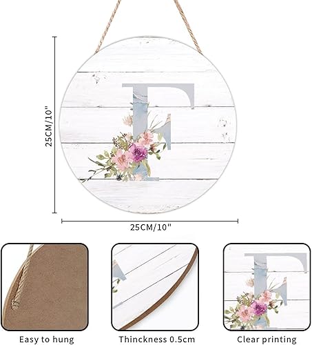Vista 120 de Welcome Sign Front Decor Initial Letter B Round Wood Sign Monogram Purple Floral Wooden Plaque Blossom Floral 10in Country Wood Hanging Signs for