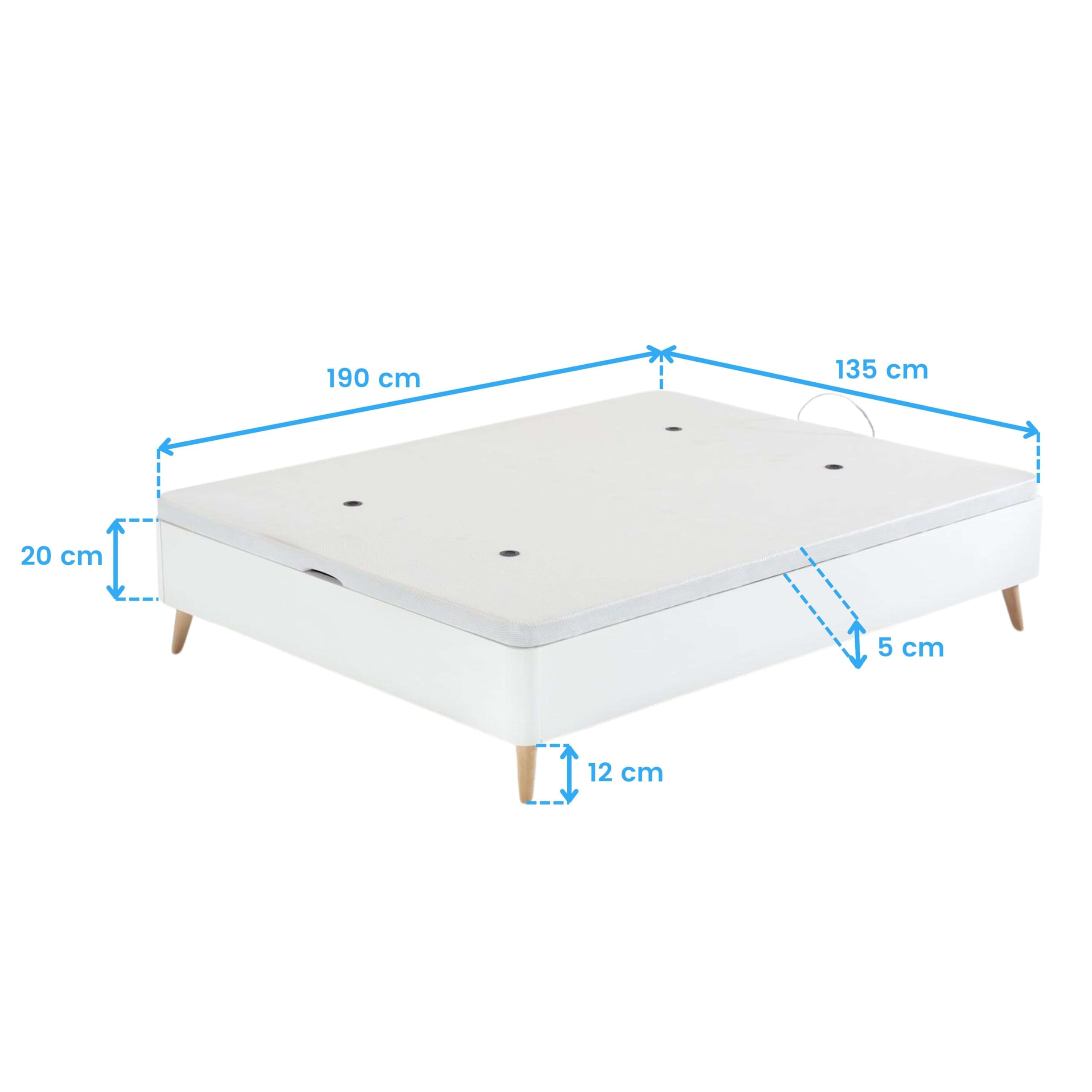 Miroytengo Canapé Alto 135x190 cm Estilo nórdico con Patas Ligeramente inclinadas Color Blanco Cama Dormitorio