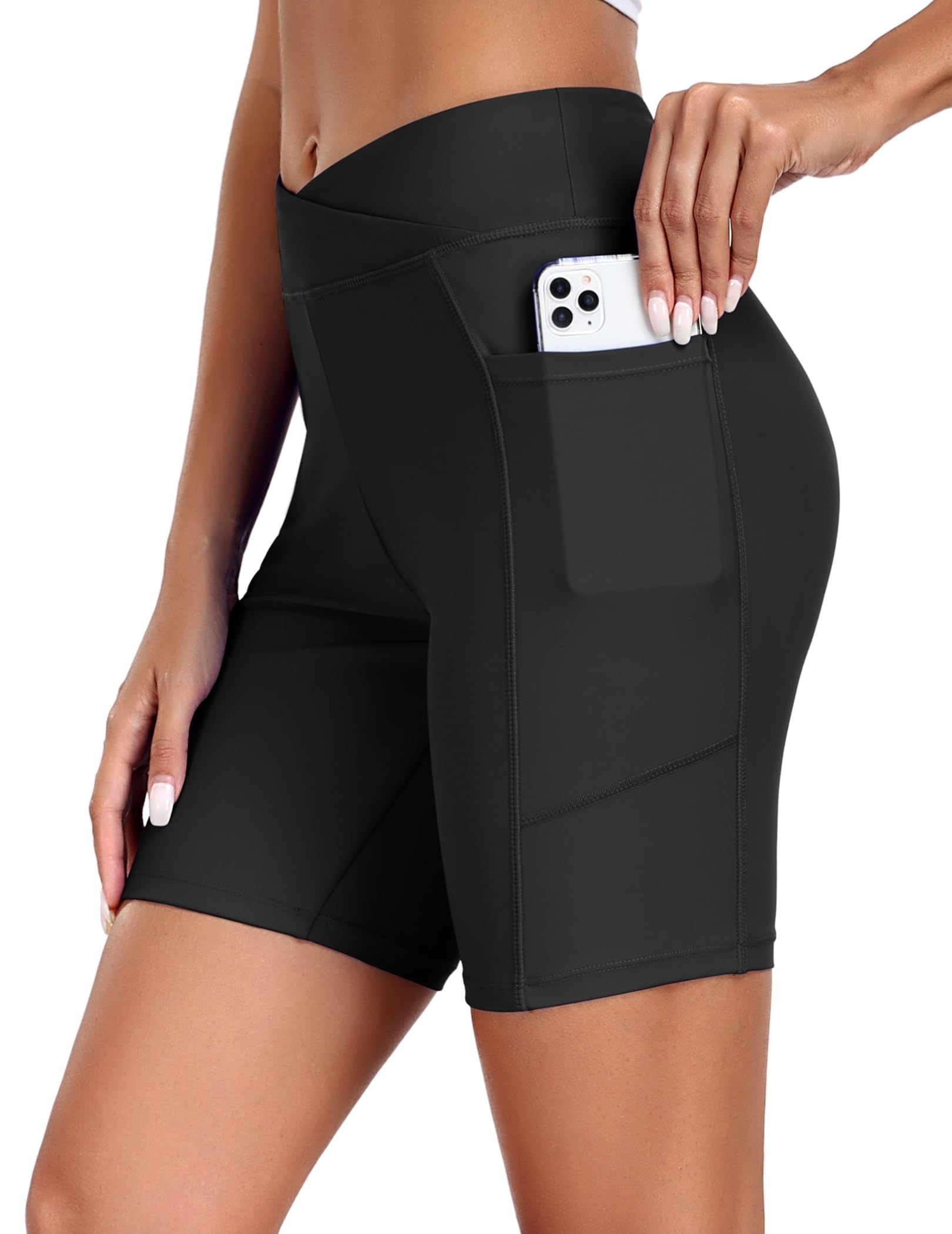 Women's 8.5" Board Shorts High Waisted Swim Shorts Cross Waist Beach Surf Swimwear Swimsuit Bottoms with Pocket S-3XL-image-4
