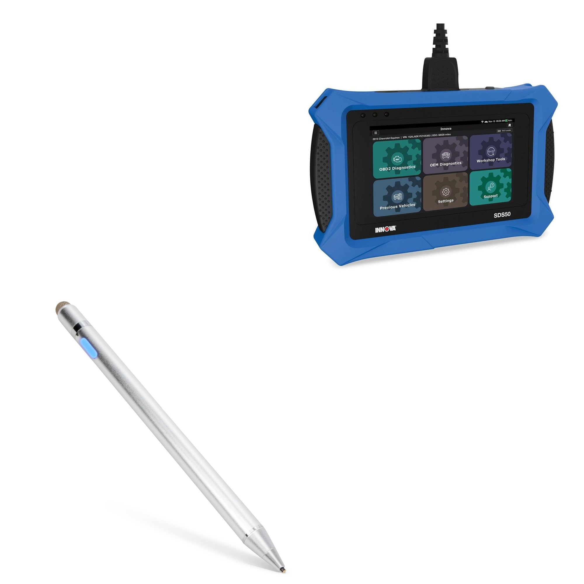 BoxWave Stylus Pen Compatible with Innova SDS50 SDS Tech Level Diagnostic (5 in) - AccuPoint Active Stylus, Electronic Stylus with Ultra Fine Tip - Metallic Silver