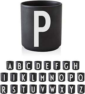 Design Letters Spersonalizowany porcelanowy kubek do kawy czarny (dostępny w A-Z) | Spersonalizowany kubek z alfabetem na kawę i herbatę | prezenty dla kobiet, mężczyzn, przyjaciół i rodziny | kubek z inicjałem