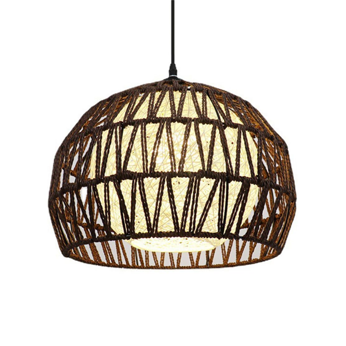 CWVYKNP Japanese Hemp Rope Weaving Pendant Light Fixtures Rattan Globe Light Rustic Dome Hanging Lighting for Kitchen Island, Bedroom Bar Hallway Foyer 1-Light (Bulb Not Included)