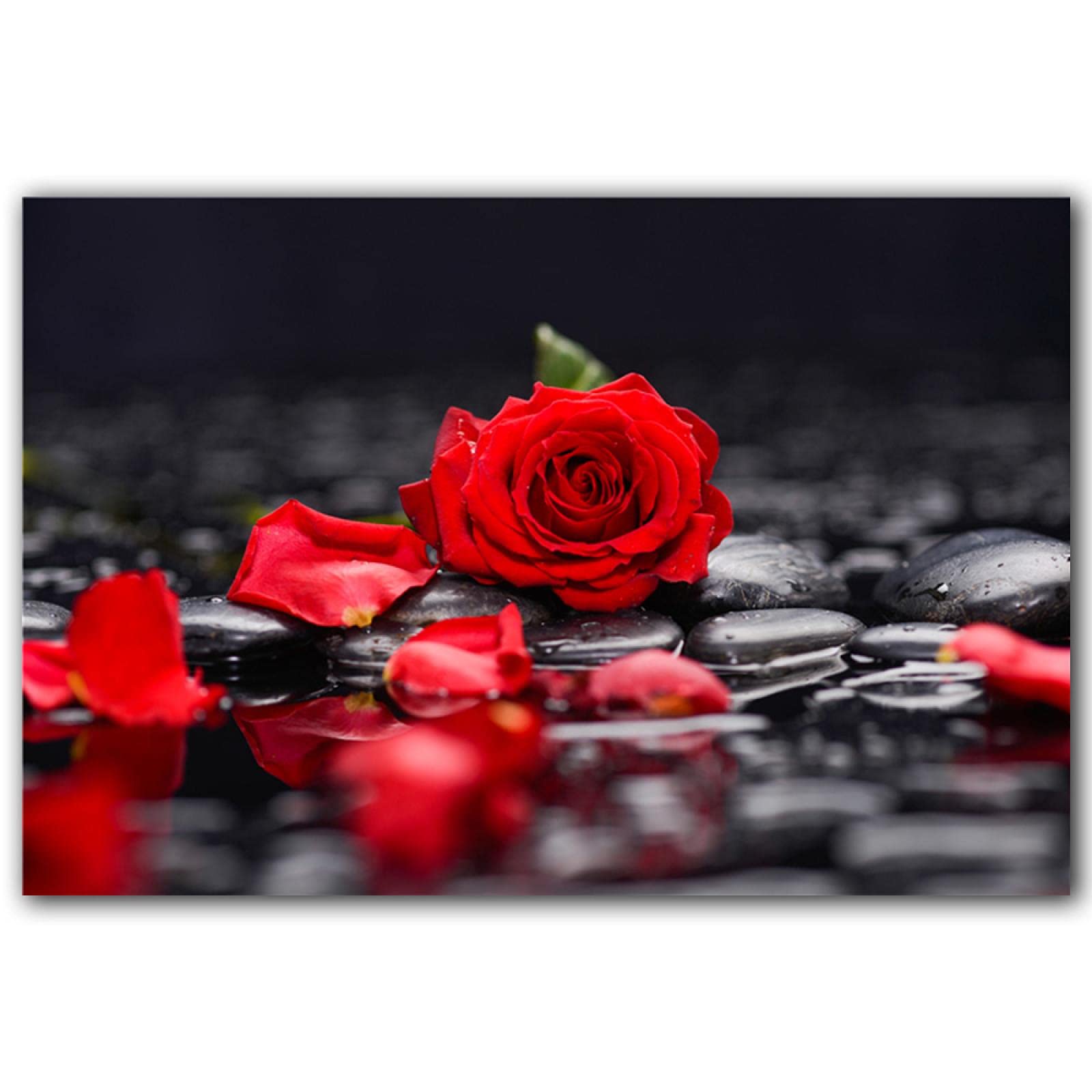 Tongda Decor Rosa roja y piedras Zen negras Lienzo Pintura Cartel Mariposa Melocotón Flor de pared Arte de bambú Impresión sobre lienzo Decoración de pared moderna 60x80cmx4pcs sin marco