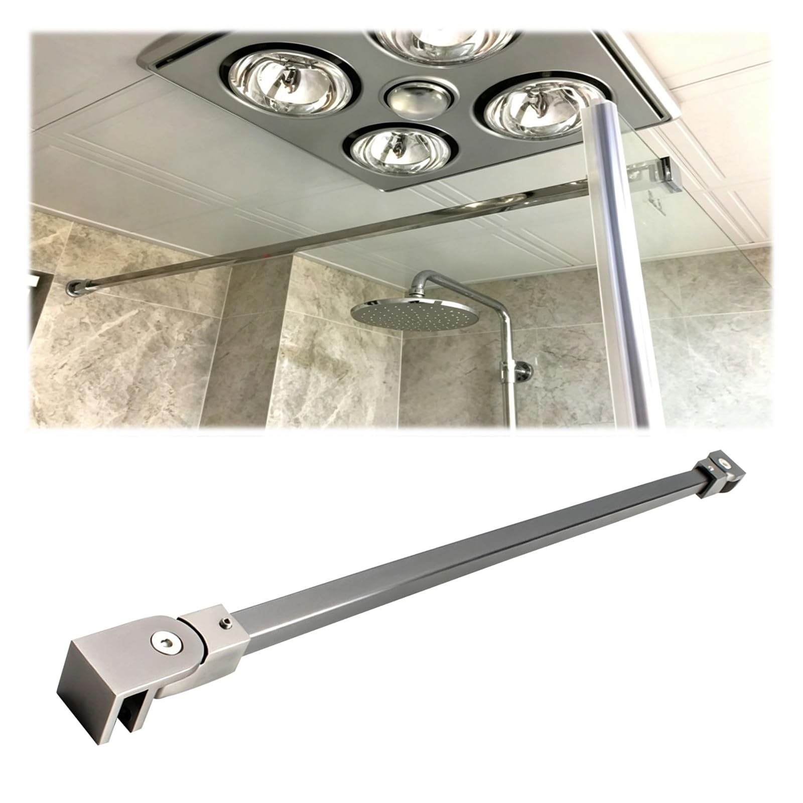 PYYDJQ Shower Door Support Bar Fix Frameless Door Panel, Home/Office Shower Glass Support Rod No Wobbling, Bath Glass Panel Stabilizer Brace to Wall(Gray,36in/91.4cm)