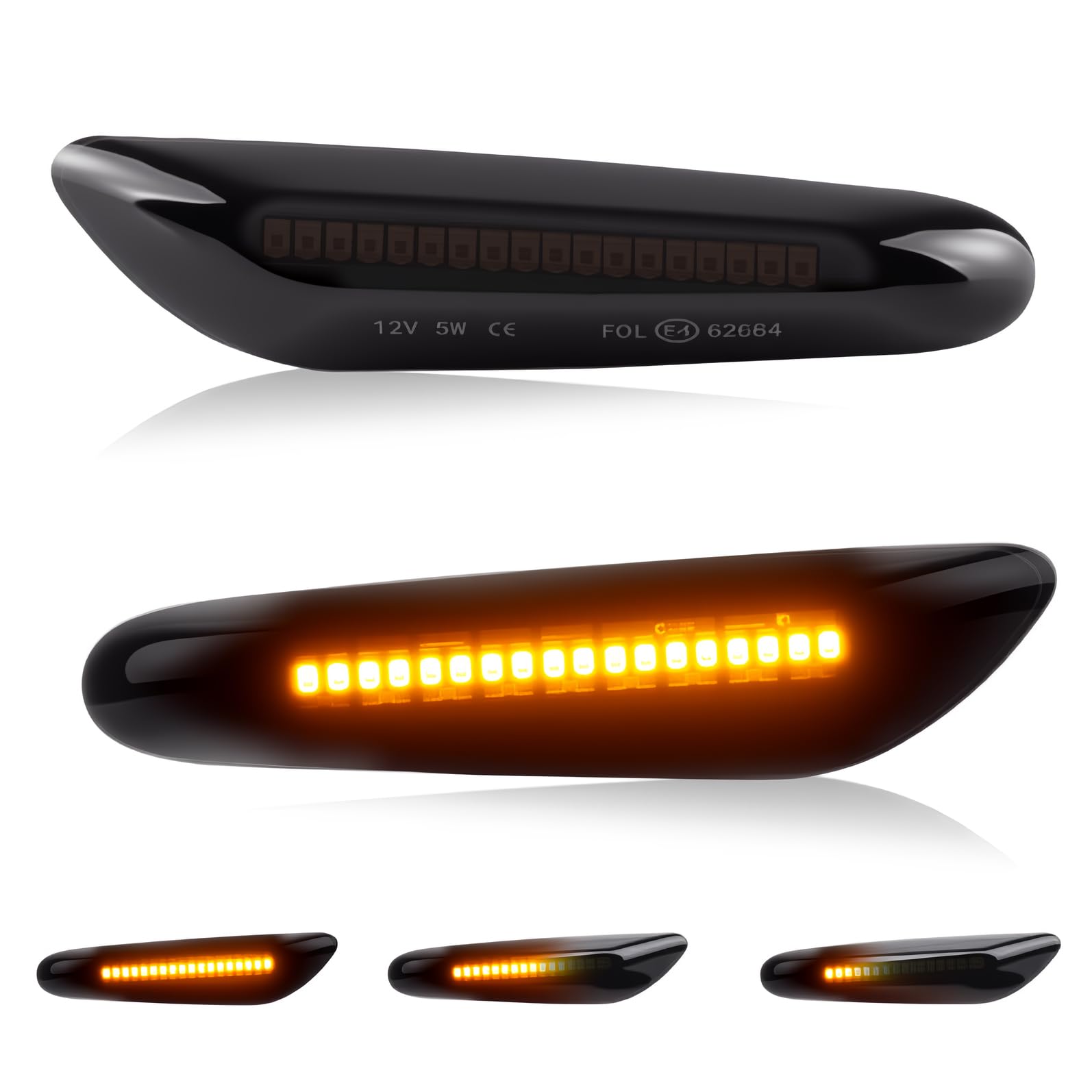 D-Lumina Sequential LED Side Marker Turn Signal Lights for BMW E90 E91 E92 E93 E46 E53 E60 E61 X3 E83 X 1 E84 E81 E82 E87 E88, Smoked Lens Front Fender Sidemarker Dynamic Amber Lamps Pack of 2 Smoked Lens Sequential Amber